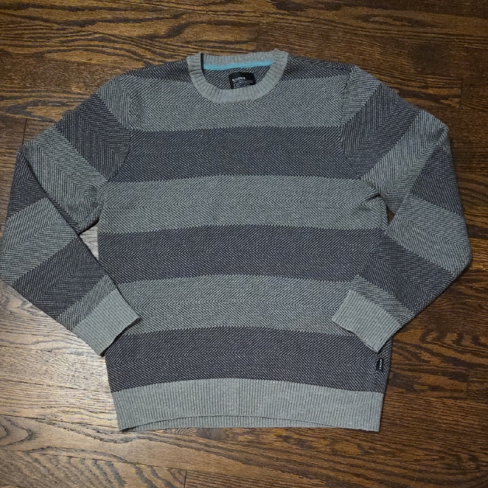 Nixon Charcoal and Light Gray Striped Crewneck Sweater